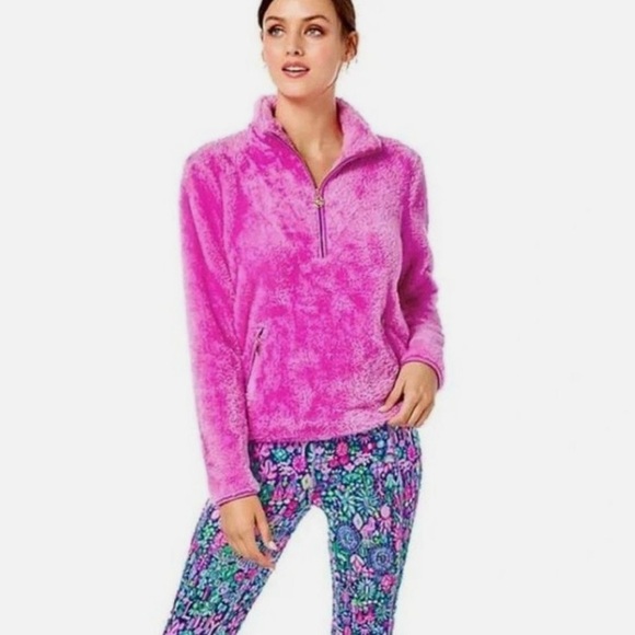 Lily Pulitzer Sherpa Fleece 1/4 Zip Pullover in Wild Fuchsia size XL - Picture 8 of 8